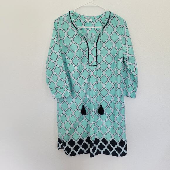 Crown & Ivy Women's 3/4 Sleeve Casual Dress Blue & White Lattice Pattern Size S - Picture 1 of 7